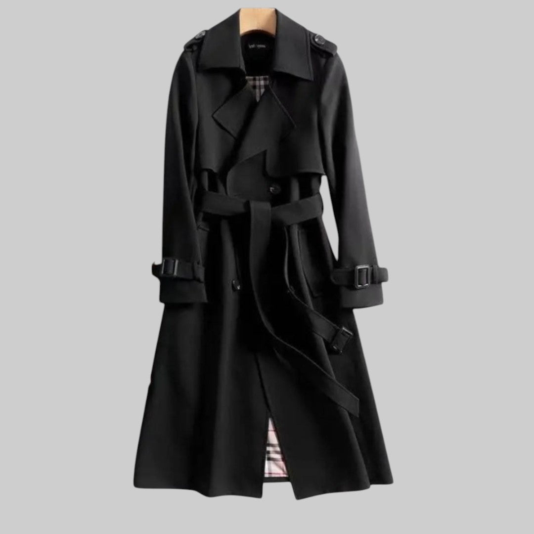 Dames Trenchcoat Lang Dubbele Knoopsluiting Tailleband Klassiek Elegant Tijdloos Beige Zwart Grijs Overjas | Sulvida