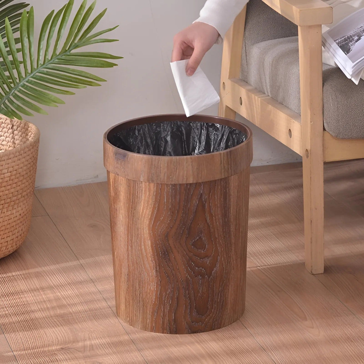 Houten Afvalbak 8L met Houderring voor Keuken Badkamer Kantoor Modern Design Prullenbak Vuilnisbak Afvalemmer | Sulvida