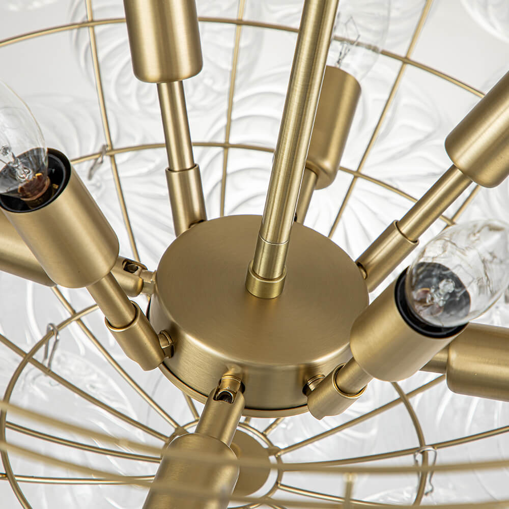 Glazen Bollenkroonluchter Geribbeld Glas 3 of 8 Lichtpunten Hanglamp Messing Nikkel Zwart Dimbaar Eetkamer | Sulvida