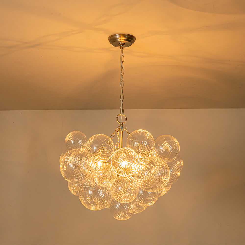 Glazen Bollenkroonluchter Geribbeld Glas 3 of 8 Lichtpunten Hanglamp Messing Nikkel Zwart Dimbaar Eetkamer | Sulvida