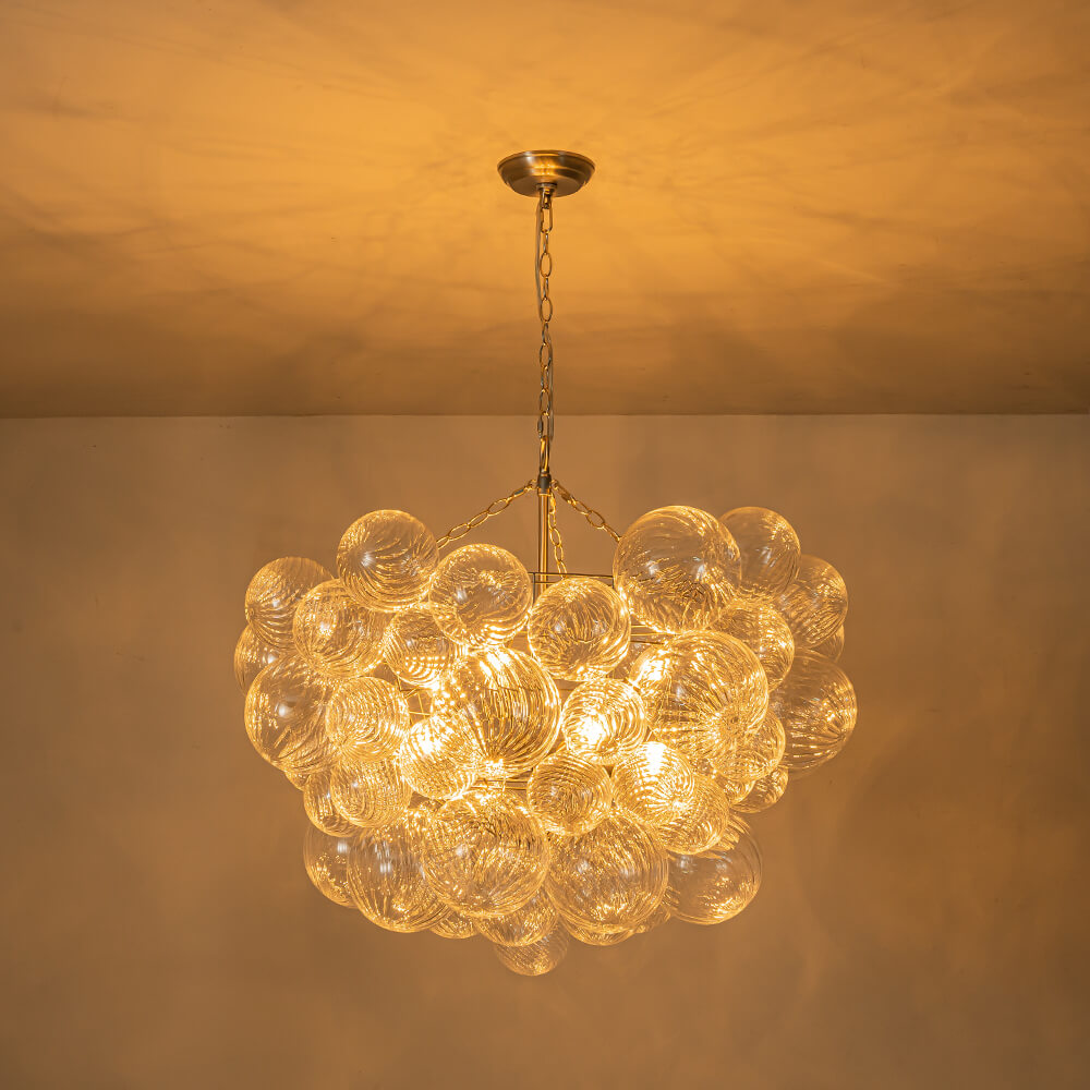 Glazen Bollenkroonluchter Geribbeld Glas 3 of 8 Lichtpunten Hanglamp Messing Nikkel Zwart Dimbaar Eetkamer | Sulvida
