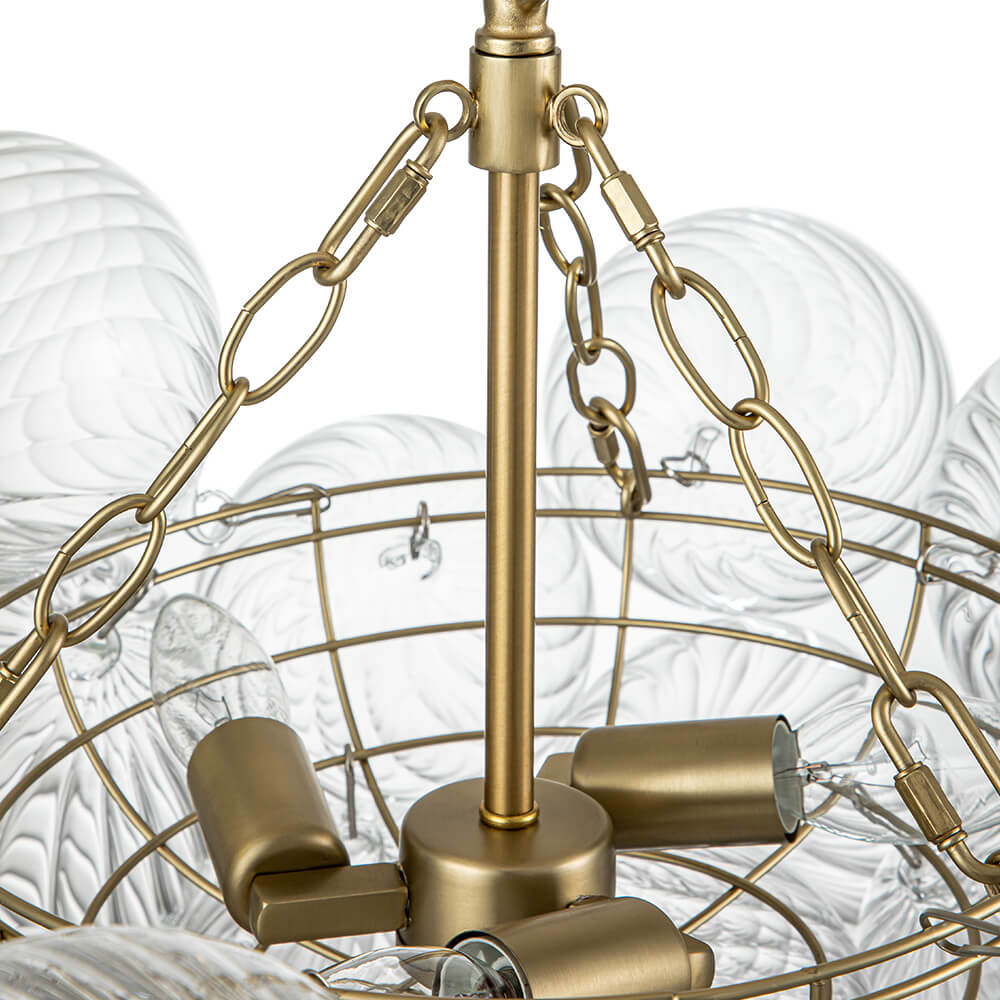 Glazen Bollenkroonluchter Geribbeld Glas 3 of 8 Lichtpunten Hanglamp Messing Nikkel Zwart Dimbaar Eetkamer | Sulvida