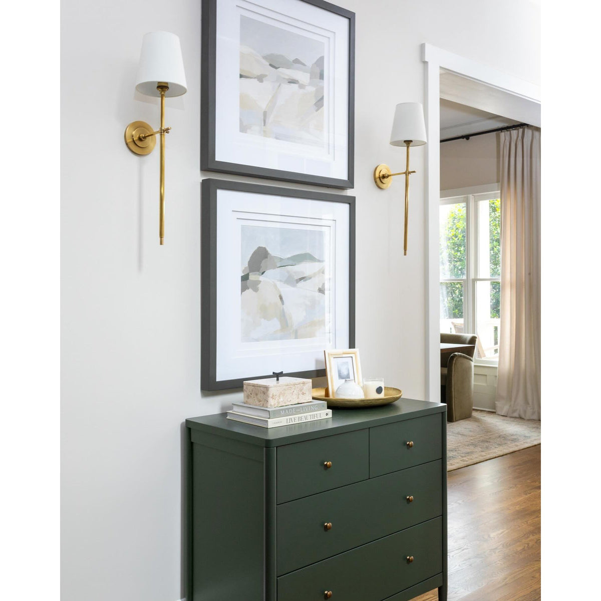 Wandlamp Messing met Stoffen Kap - Modern Minimalistisch Design - 1 of 2 Lichtpunten - Lampenfitting E27 | Sulvida