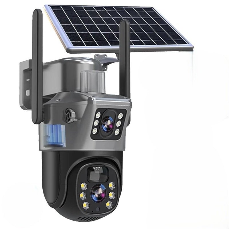 Draadloze 4K Beveiligingscamera op Zonne-energie – Dubbele Lens met 10× Zoom – WiFi of 4G Outdoor Bewaking | Sulvida