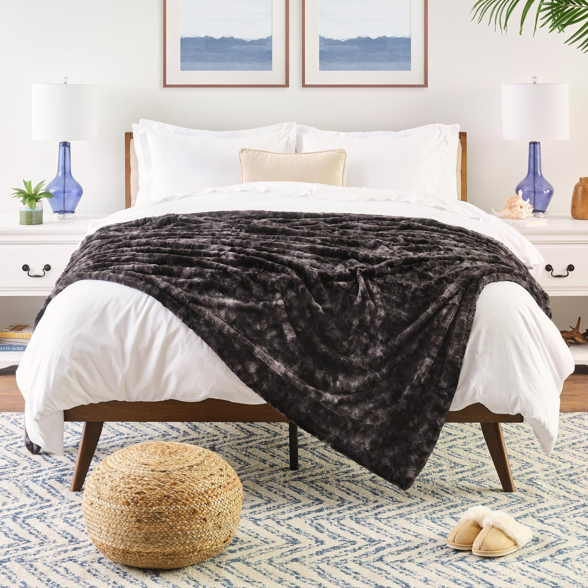 Dubbelzijdige Wolfsprint Woonplaid Extra Groot Zacht Kunstbont Fleece Deken Decoratief Warm Luxe Sofa | Sulvida