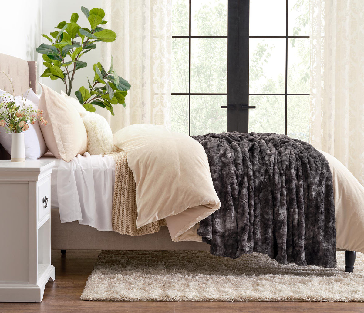 Dubbelzijdige Wolfsprint Woonplaid Extra Groot Zacht Kunstbont Fleece Deken Decoratief Warm Luxe Sofa | Sulvida