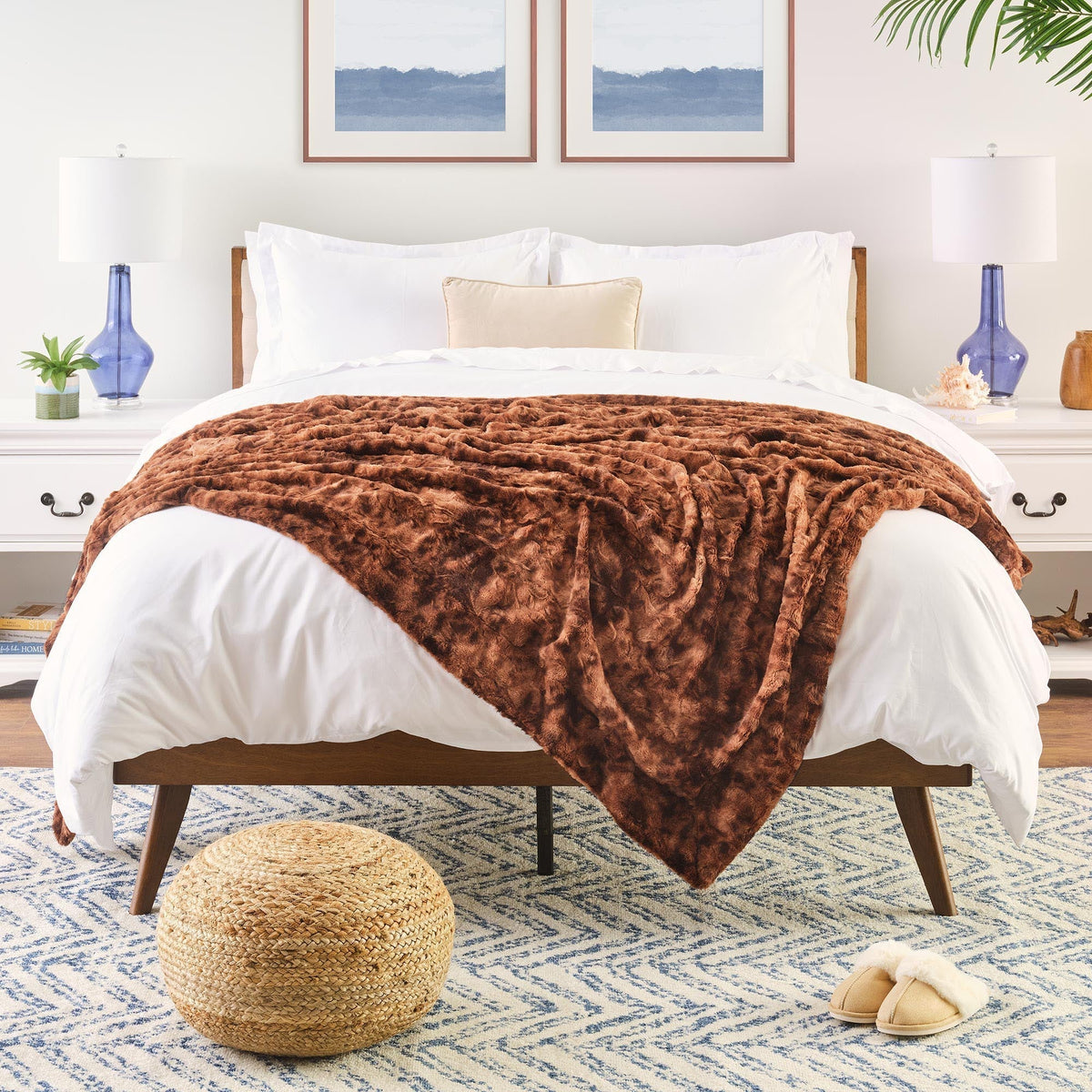 Dubbelzijdige Wolfsprint Woonplaid Extra Groot Zacht Kunstbont Fleece Deken Decoratief Warm Luxe Sofa | Sulvida