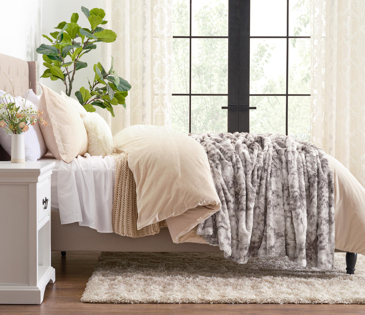 Dubbelzijdige Wolfsprint Woonplaid Extra Groot Zacht Kunstbont Fleece Deken Decoratief Warm Luxe Sofa | Sulvida