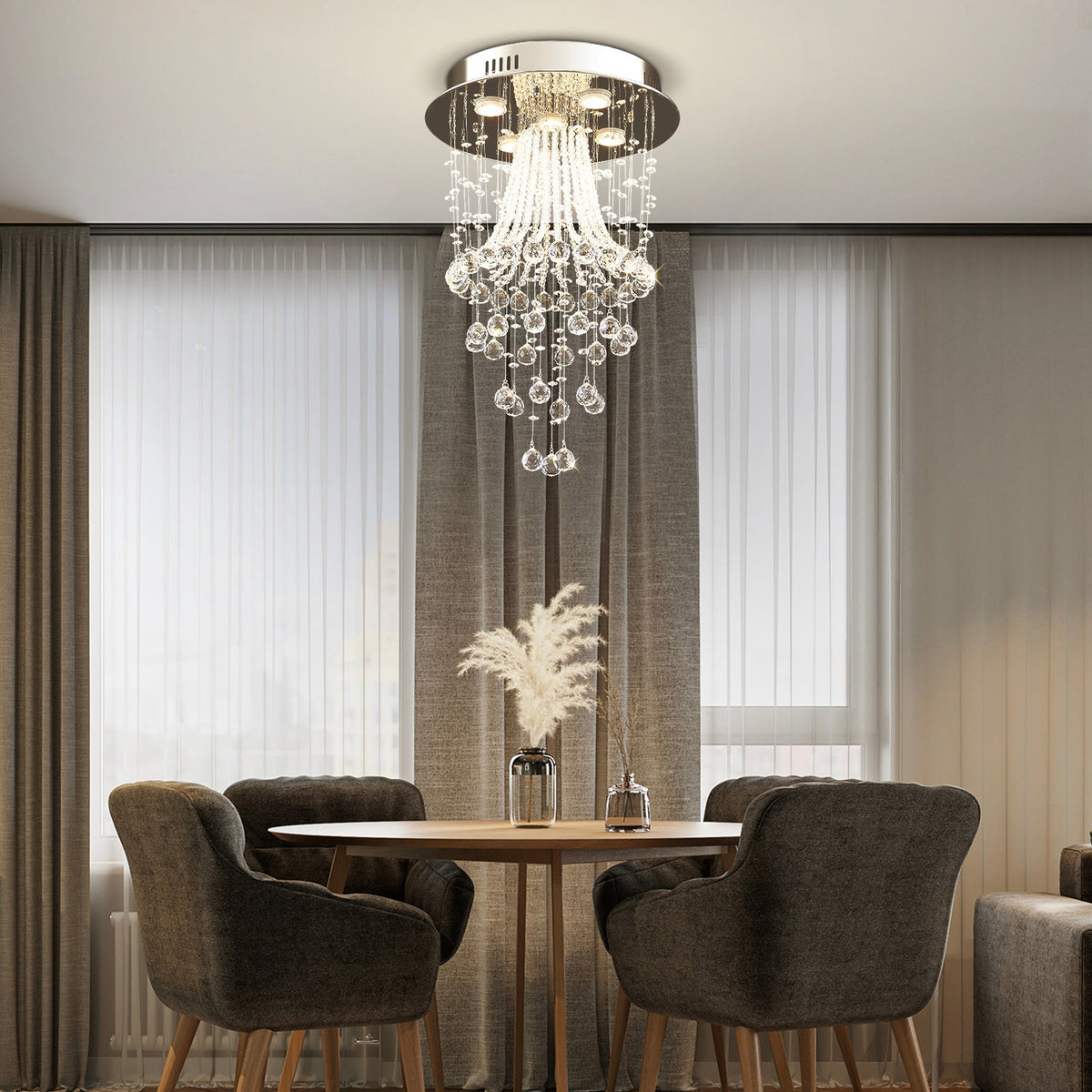Kristallen Plafondlamp Kwal 40 cm Chroomafwerking Moderne 5-Lichts Plafonnière voor Hal Woonkamer Slaapkamer | Sulvida