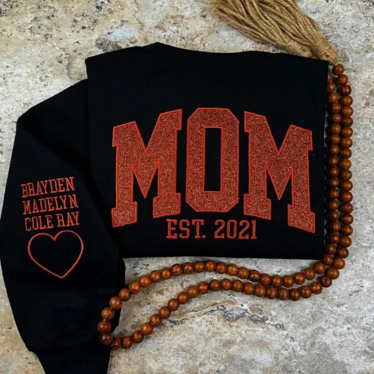 Gepersonaliseerde sweater voor mama met glitterdetails en kindernamen perfecte cadeautrui moederdag kerst | Sulvida