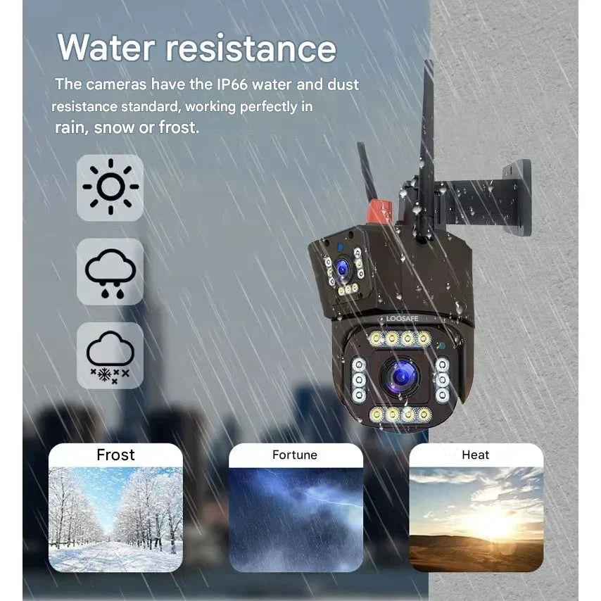 Draadloze 4K Beveiligingscamera op Zonne-energie – Dubbele Lens met 10× Zoom – WiFi of 4G Outdoor Bewaking | Sulvida