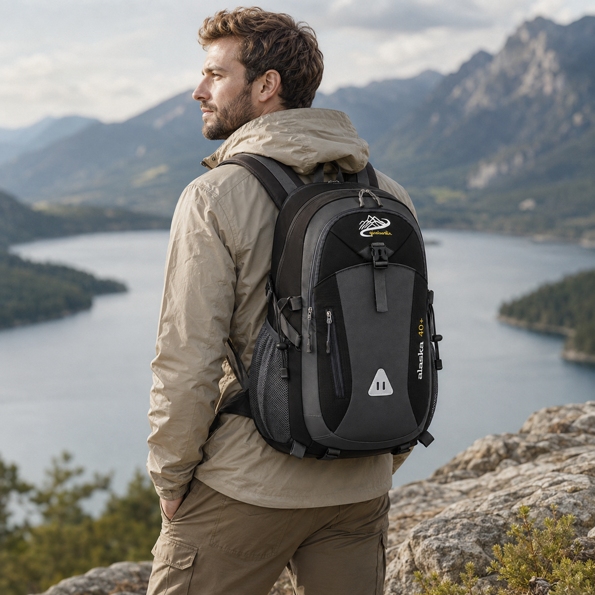 Multi-Compartment Rugzak 40L Wandelrugzak met Mesh Rugpaneel Verstelbare Borstbanden Ritsvakken Outdoor | Sulvida