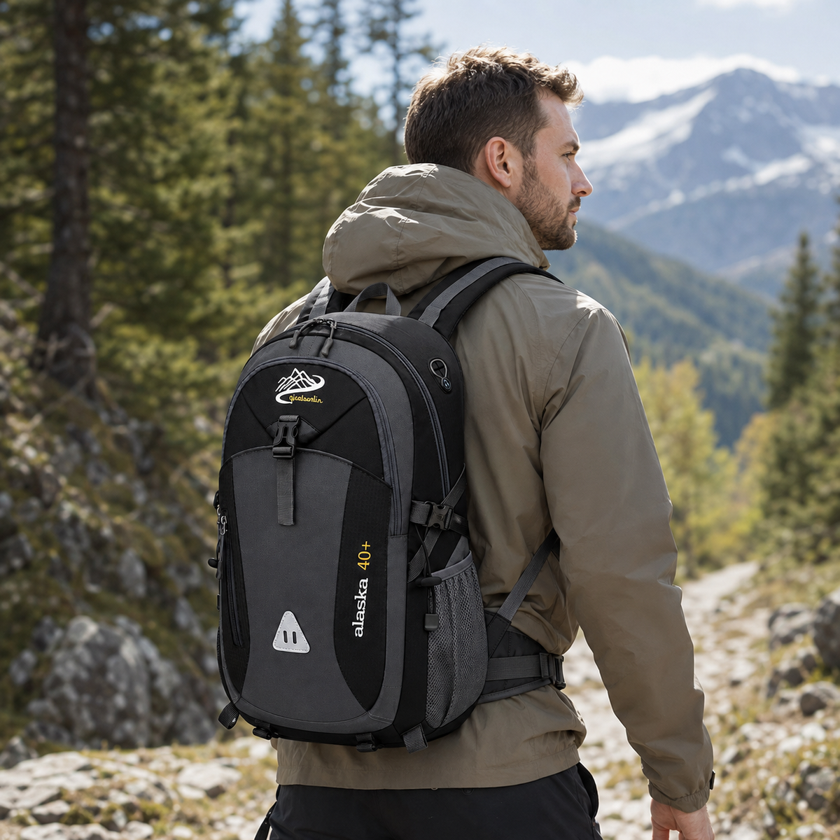 Multi-Compartment Rugzak 40L Wandelrugzak met Mesh Rugpaneel Verstelbare Borstbanden Ritsvakken Outdoor | Sulvida
