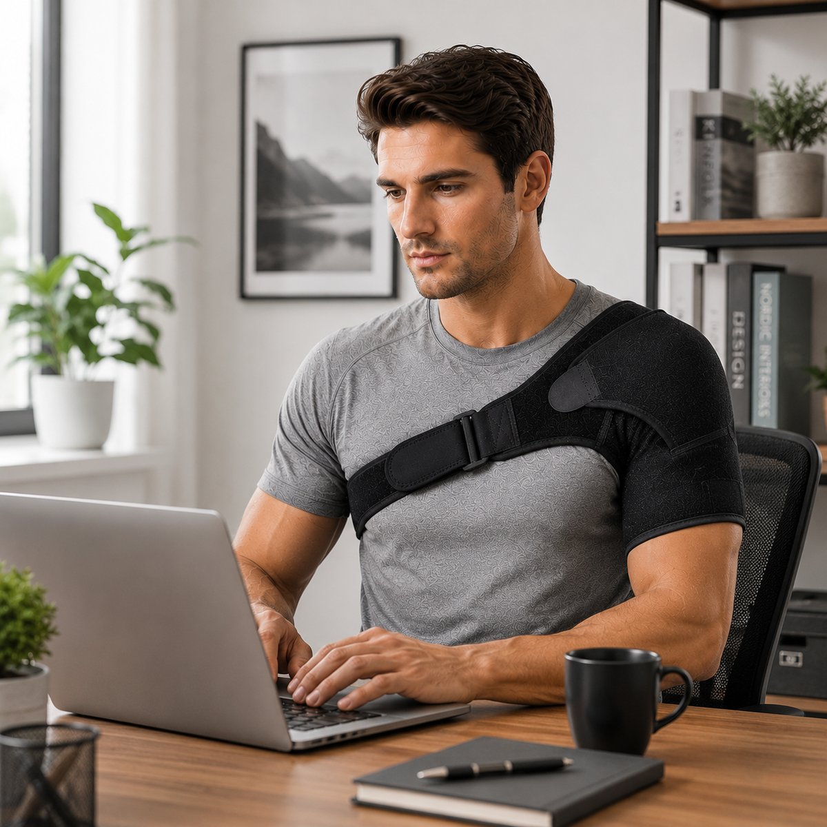 Orthèse d’épaule orthopédique réglable, noire, droite ou gauche, compression, stabilisation, récupération, confort et maintien | Sulvida