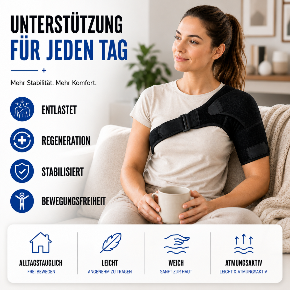 Orthèse d’épaule orthopédique réglable, noire, droite ou gauche, compression, stabilisation, récupération, confort et maintien | Sulvida