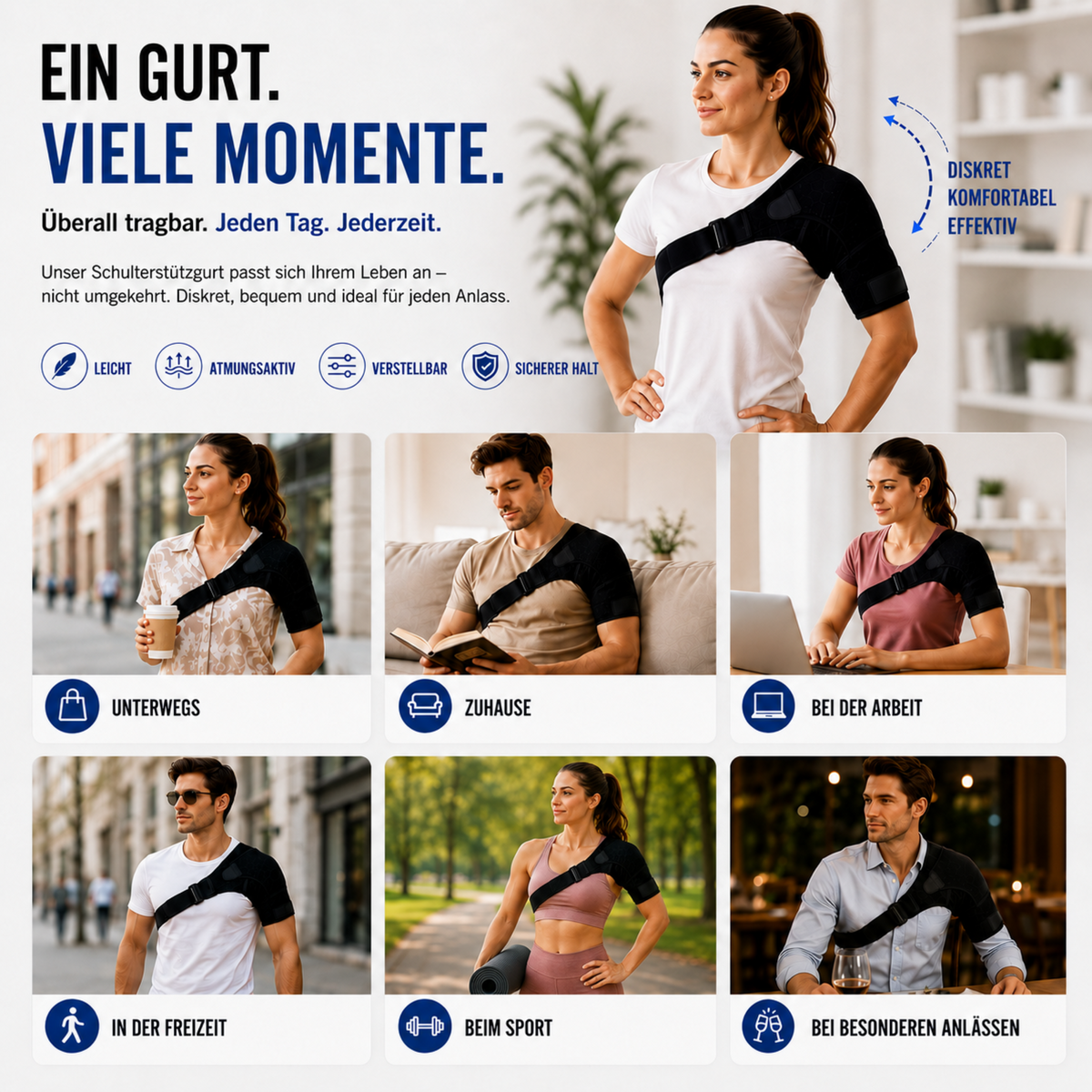 Orthèse d’épaule orthopédique réglable, noire, droite ou gauche, compression, stabilisation, récupération, confort et maintien | Sulvida