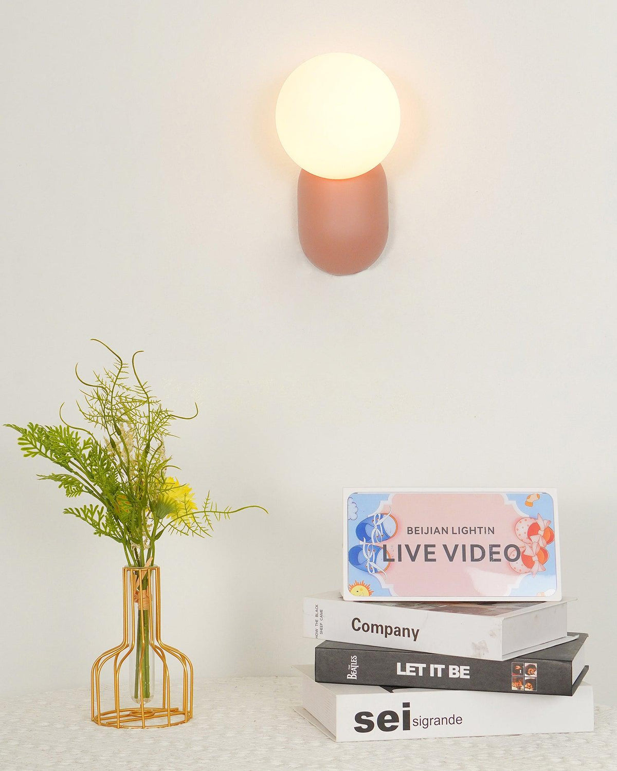 Minimalistische Wandlamp met Glazen Bol Sfeervolle Muuverlichting Roze Zwart Wit Grijs Retro Slaapkamer | Sulvida