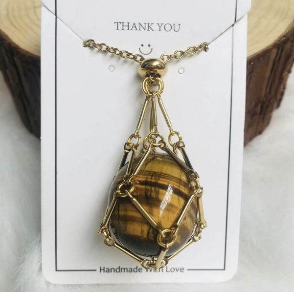 Collier en cristal réglable avec pendentif cage interchangeable pour pierres précieuses, équilibre des chakras, méditation, bijoux | Sulvida