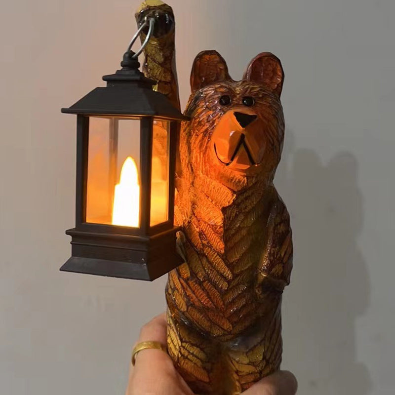 Statue décorative d’ours avec lanterne solaire pour jardin, terrasse et allée de jardin, décoration extérieure, sculpture de jardin - Sulvida