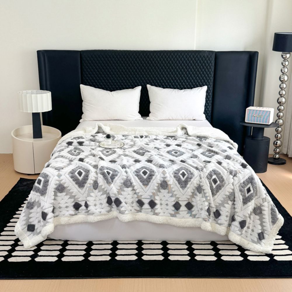 Geometrische Plaid Dubbellaags Fleece Warm Lichtgewicht Modern Decoratief voor Woonkamer en Slaapkamer | Sulvida