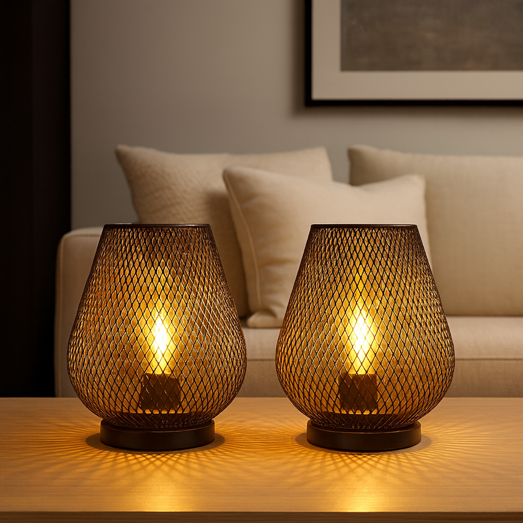 Draadloze Metalen Tafellamp Warm LED Licht Decoratief Patroon Batterij Accu Sfeerlamp Interieur Design | Sulvida