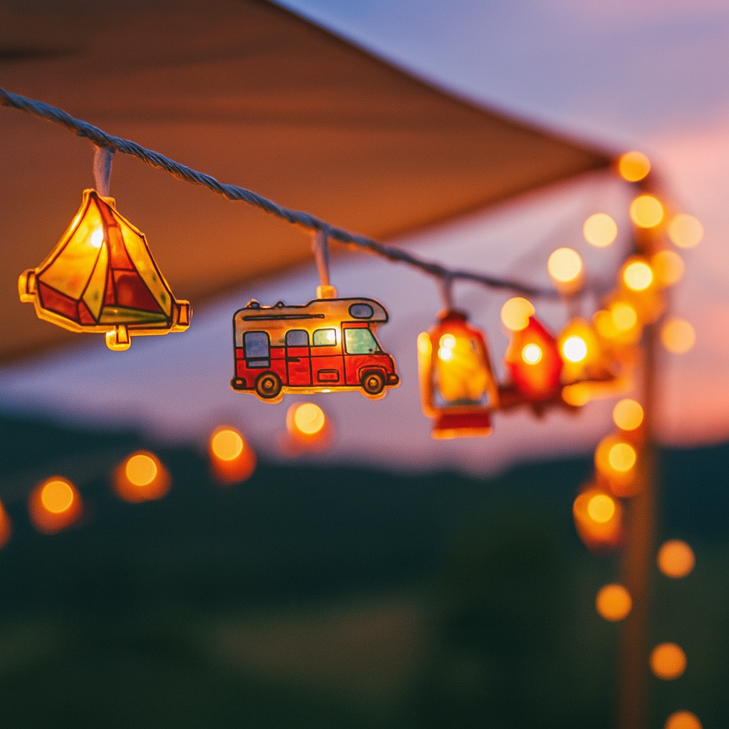 Campinglichtslinger met Tentmotieven Warm Wit LED op Batterijen 1,5m 3m 6m Sfeerlicht Outdoor Decoratie | Sulvida