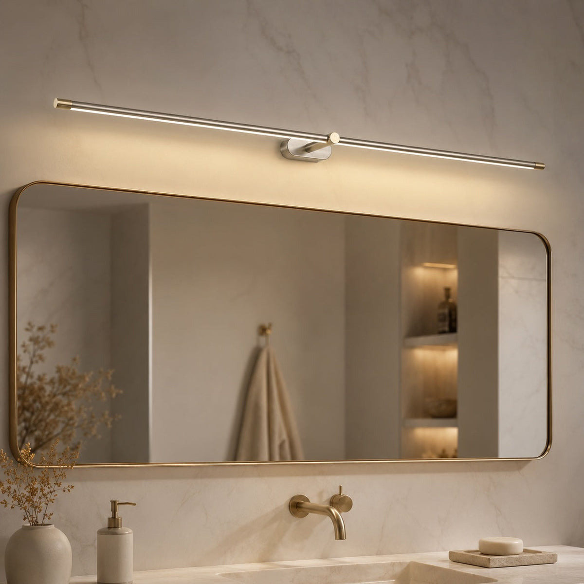 Applique murale LED linéaire de 68-127 cm, noir mat, blanc, doré ou nickel, à intensité variable, blanc chaud, froid ou neutre, moderne, pour salle de bain et miroir | Sulvida