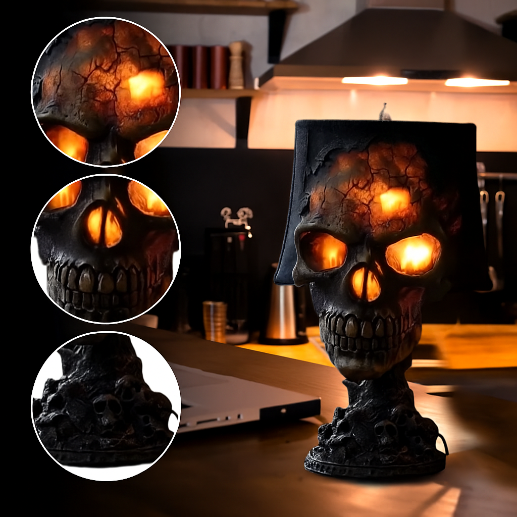 Schedel Lavalamp met Vulkanisch Lavahart Rood-Oranje Sfeerverlichting Tafellamp Gothisch Decoratief 20 cm | Sulvida