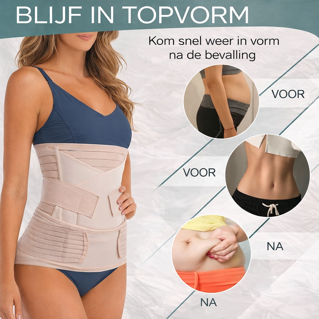 3-in-1 Postpartum Buikband voor Herstelondersteuning na Bevalling – Verstelbare Compressieband voor Buik Taille Bekken – Ademend Herstelverband na Natuurlijke Bevalling en Keizersnede | Sulvida