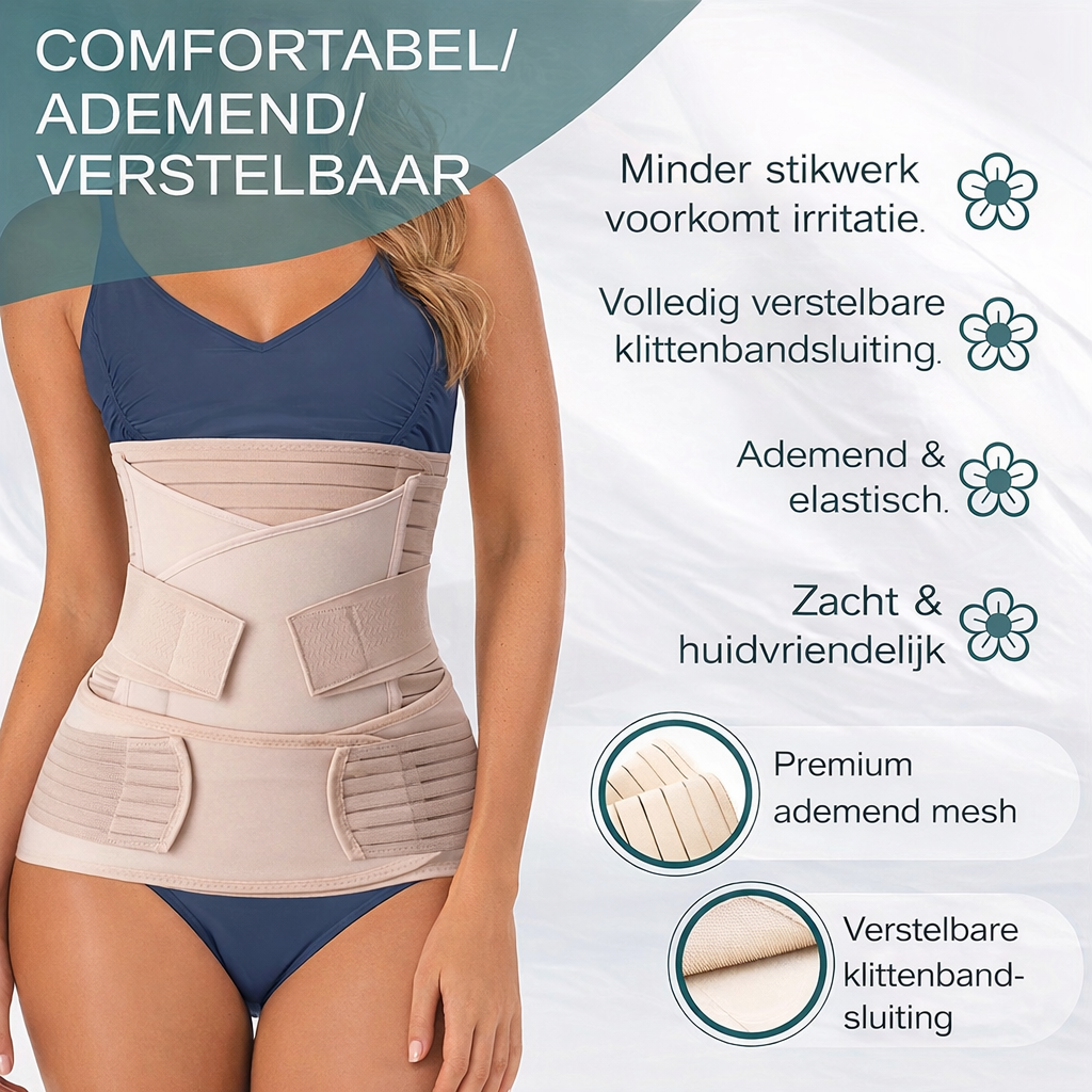 3-in-1 Postpartum Buikband voor Herstelondersteuning na Bevalling – Verstelbare Compressieband voor Buik Taille Bekken – Ademend Herstelverband na Natuurlijke Bevalling en Keizersnede | Sulvida