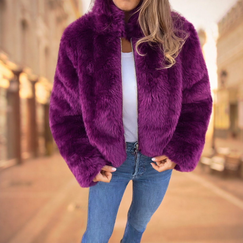 Dames Imitatiebontjas Hoge Kraag Zwart Rood Blauw Groen Paars Bruin | Warme Winterjas Stijlvol Casual | Sulvida
