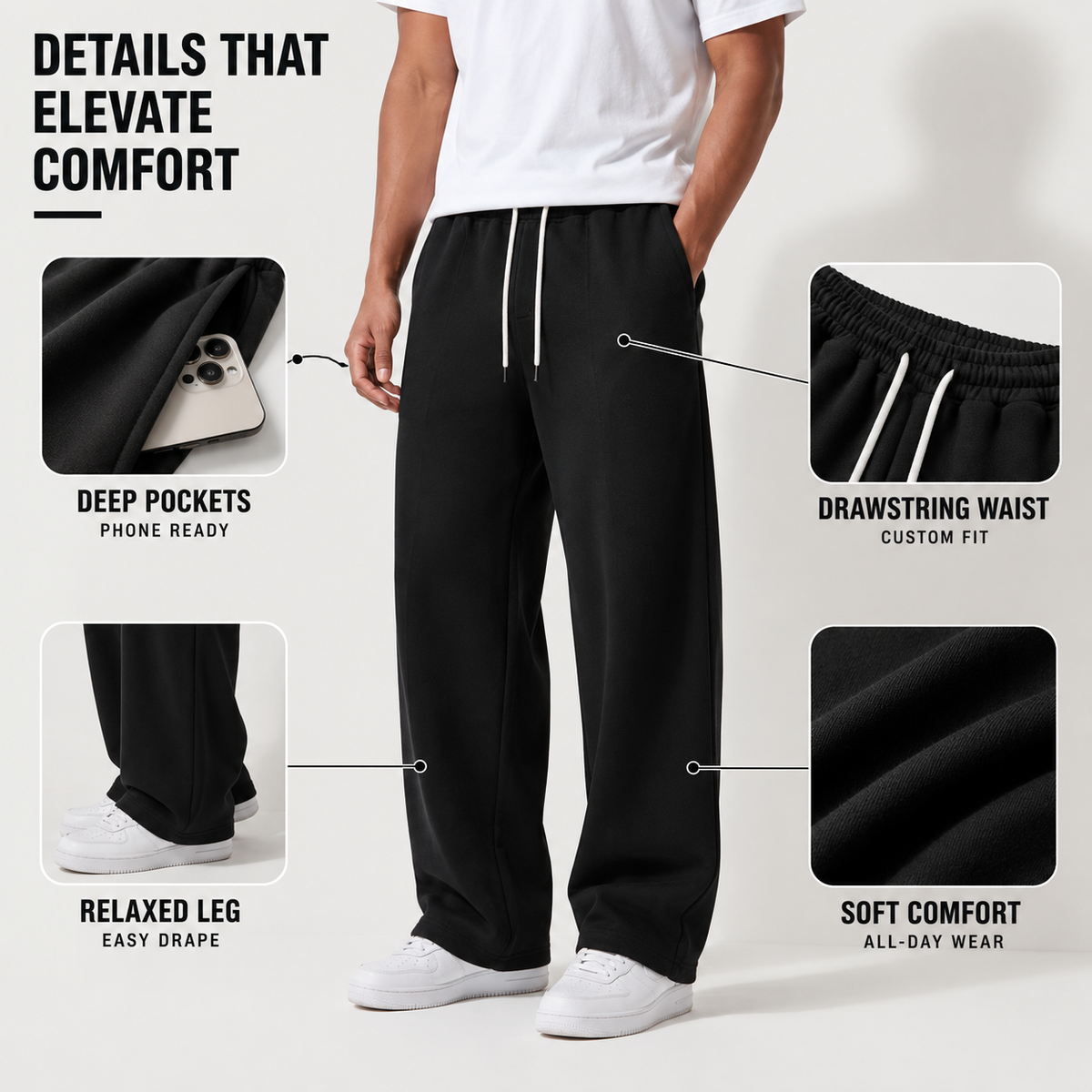 Losse Joggingbroek Full-Length Herensportbroek Rechte Pasvorm Elastische Taille Ademend Comfortabel Casual | Sulvida