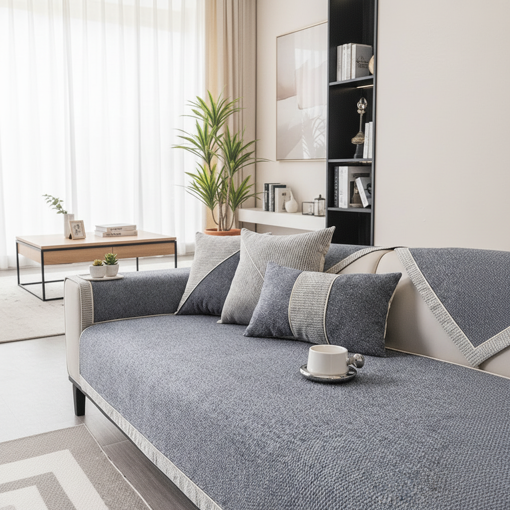 Bankhoes katoen-linnen antislip quilted voor alle seizoenen meerdere maten neutrale tinten beschermhoes | Sulvida