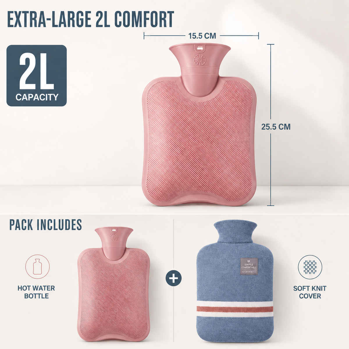 Warmwaterkruik Extra Groot 2 Liter met Gebreide Hoes voor Langdurige Warmte Comfort en Ontspanning Thuis | Sulvida