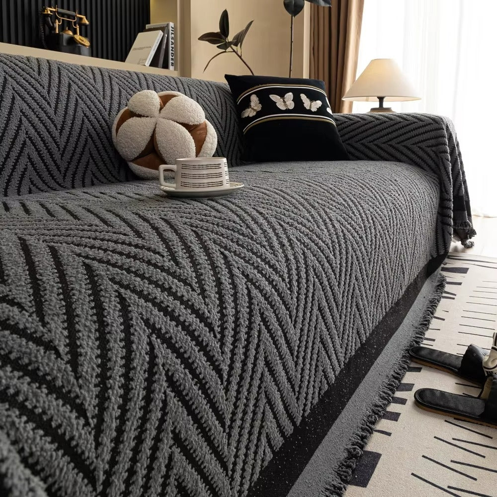 Chevron bankkleed met franjes terracotta ivoor antraciet jacquard geweven bankdeken decoratieve plaid woonkamer | Sulvida
