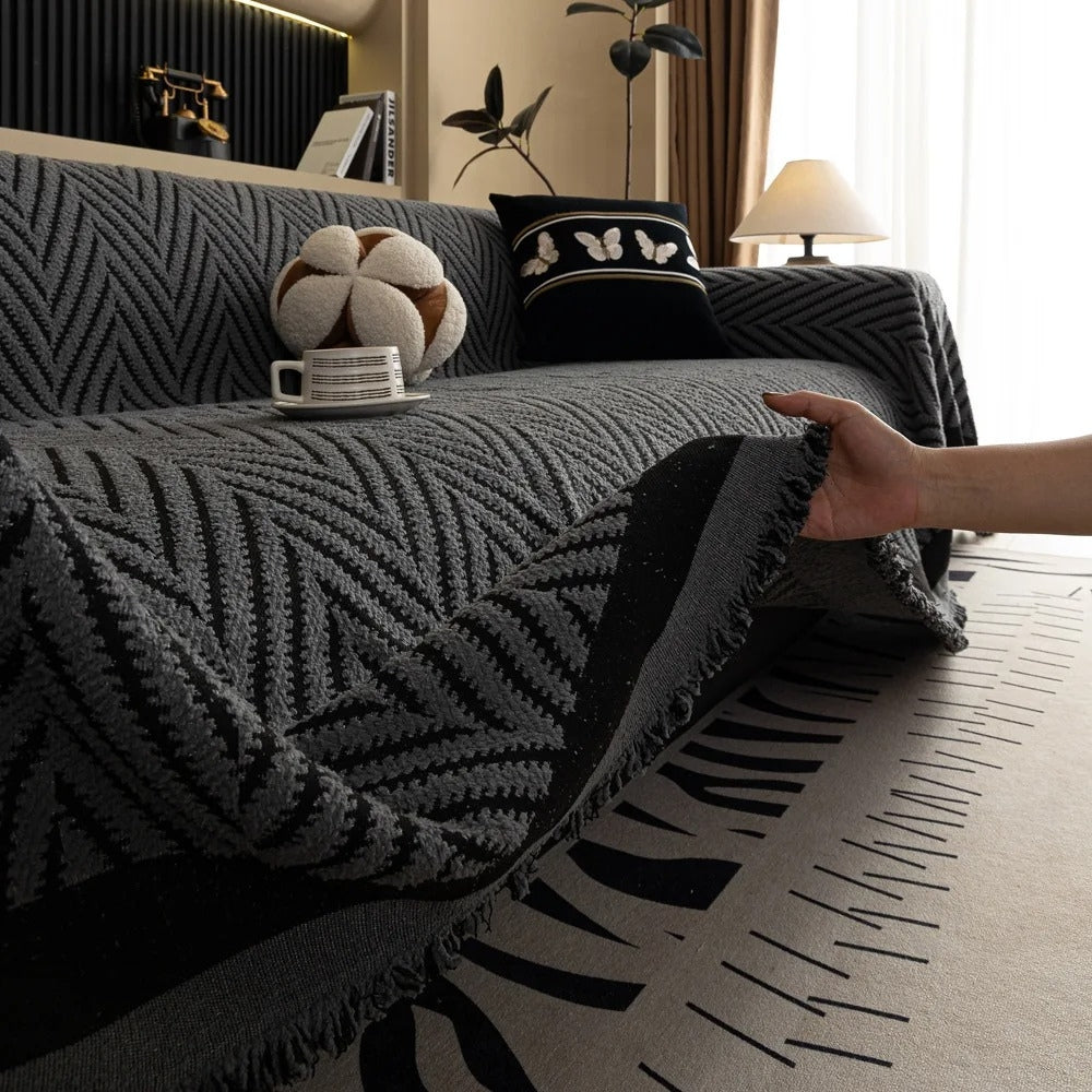 Chevron bankkleed met franjes terracotta ivoor antraciet jacquard geweven bankdeken decoratieve plaid woonkamer | Sulvida