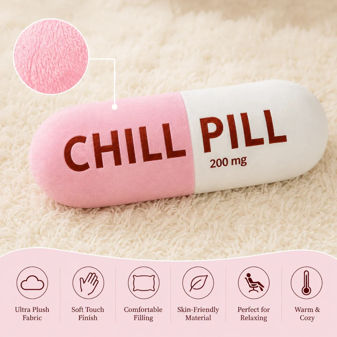 Pluchen capsulekussen 14×6 cm roze comfort sierkussen chill pill pillow decoratief woonkamer slaapkamer | Sulvida