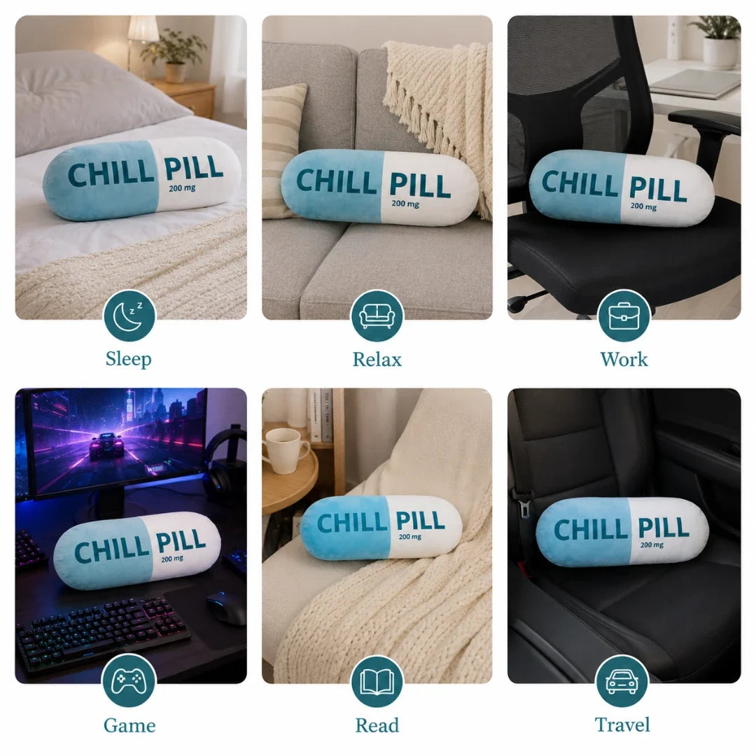 Pluchen capsulekussen 14×6 cm roze comfort sierkussen chill pill pillow decoratief woonkamer slaapkamer | Sulvida