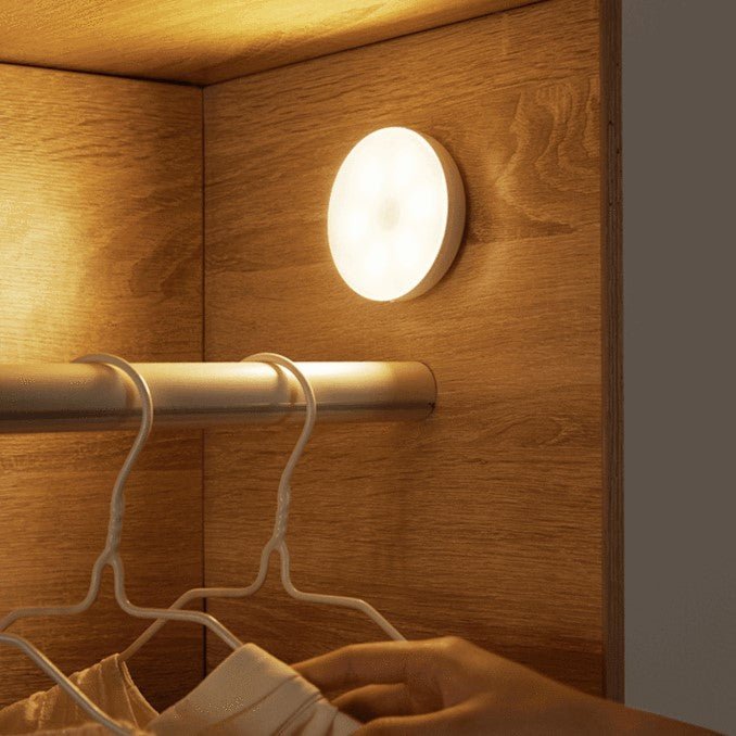 LED Wandlamp met Bewegingssensor – Rond Ø8cm Dimbaar USB Oplaadbaar Nachtlampje voor Hal Gang Kast Trap | Sulvida