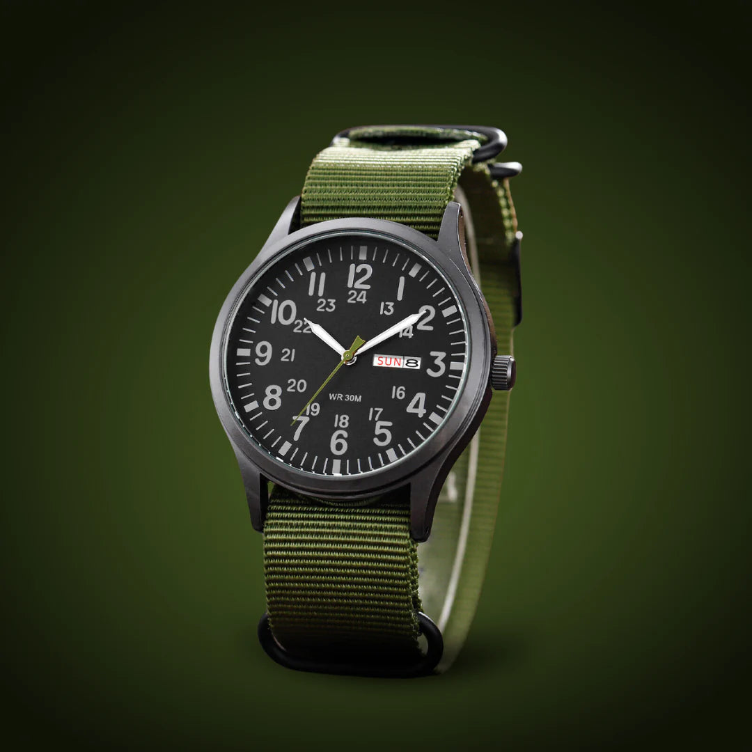 Montre pour homme avec bracelet en tissu et affichage du jour et de la date | Montre-bracelet au design classique pour un usage quotidien | Sulvida