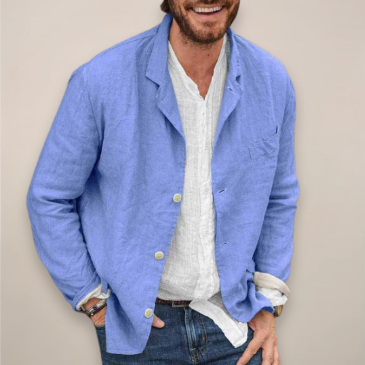 Linnen Heren Colbert met Knoopsluiting Reverskraag Lichtgewicht Zomer Blazer Smart Casual Zakelijk Jasje | Sulvida
