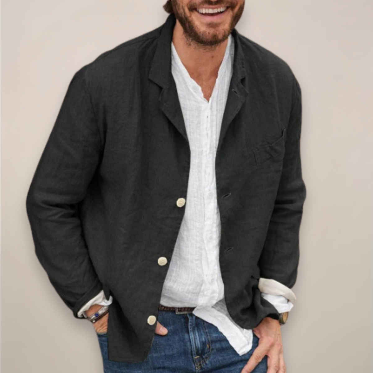 Linnen Heren Colbert met Knoopsluiting Reverskraag Lichtgewicht Zomer Blazer Smart Casual Zakelijk Jasje | Sulvida