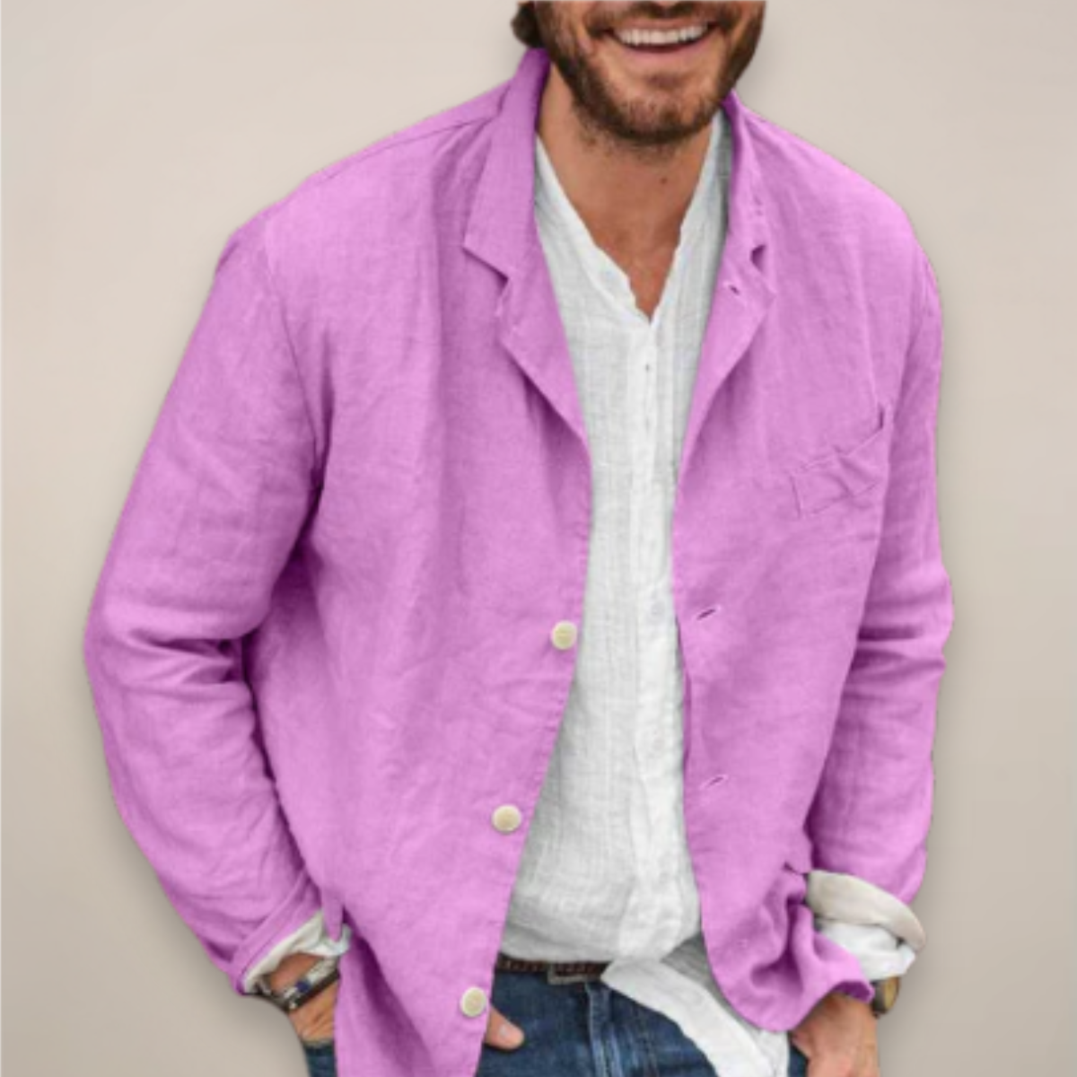 Linnen Heren Colbert met Knoopsluiting Reverskraag Lichtgewicht Zomer Blazer Smart Casual Zakelijk Jasje | Sulvida