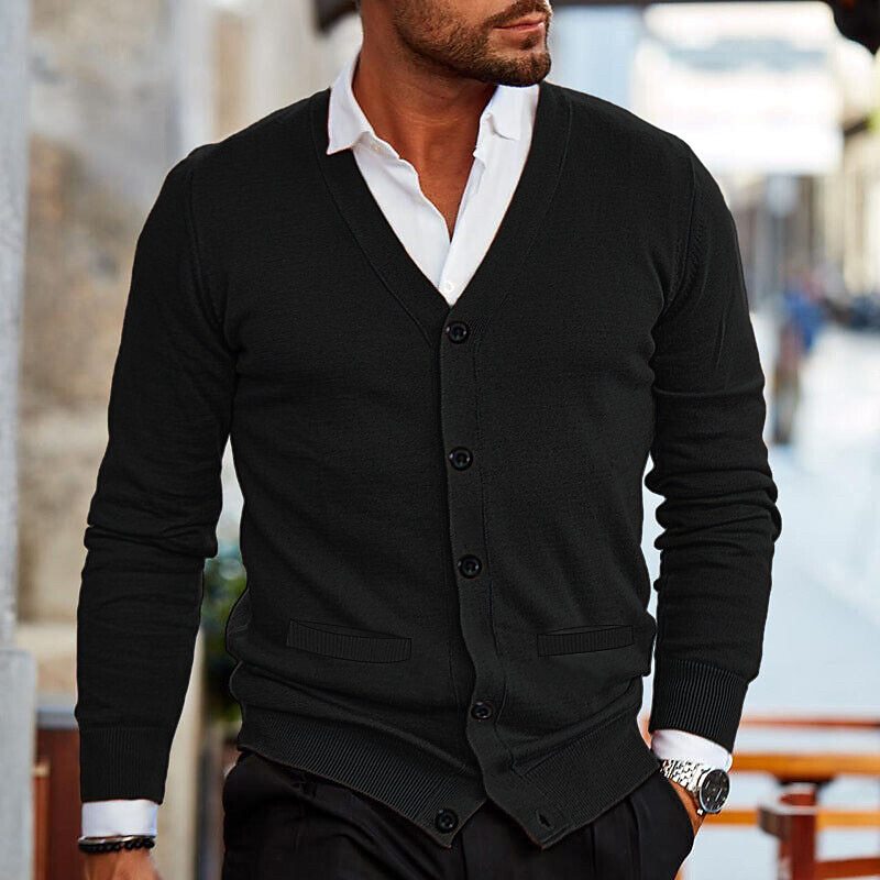 Heren Vest met V-hals en Knoopsluiting Geribbelde Manchetten Slim Fit Cardigan Zakelijk Casual Stijlvol | Sulvida