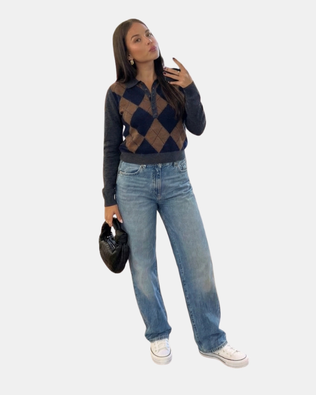 Gebreide Polo Trui met Klassiek Ruitmotief Knoopsluiting Casual Elegantie Dames Comfortabele Pasvorm | Sulvida