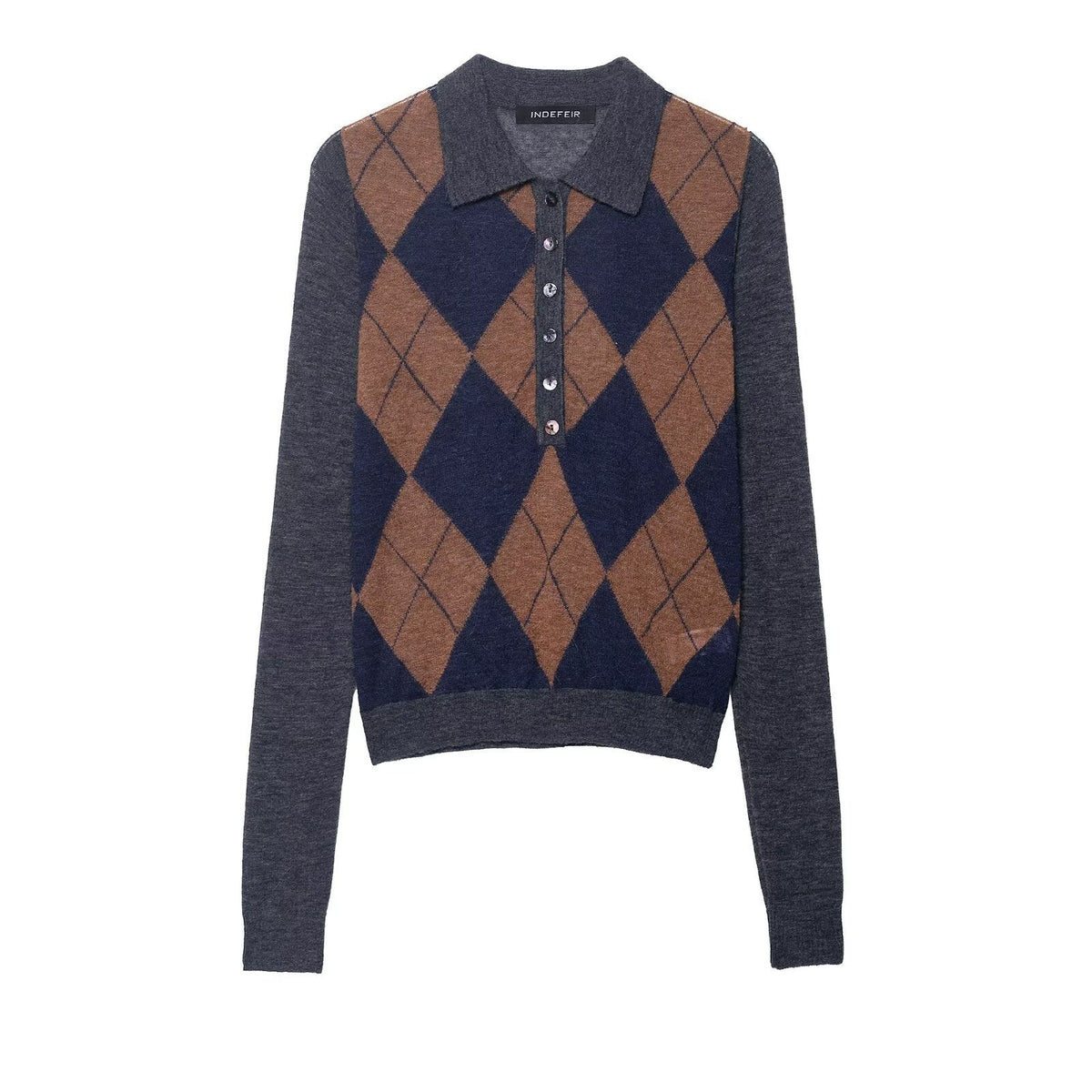 Gebreide Polo Trui met Klassiek Ruitmotief Knoopsluiting Casual Elegantie Dames Comfortabele Pasvorm | Sulvida
