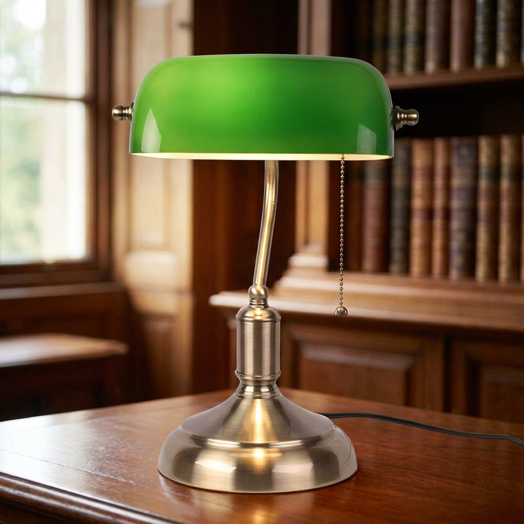 Lampe de bureau avec abat-jour vert et pied en métal, lampe de banquier classique, éclairage de bureau, lampe de table vintage rétro | Sulvida