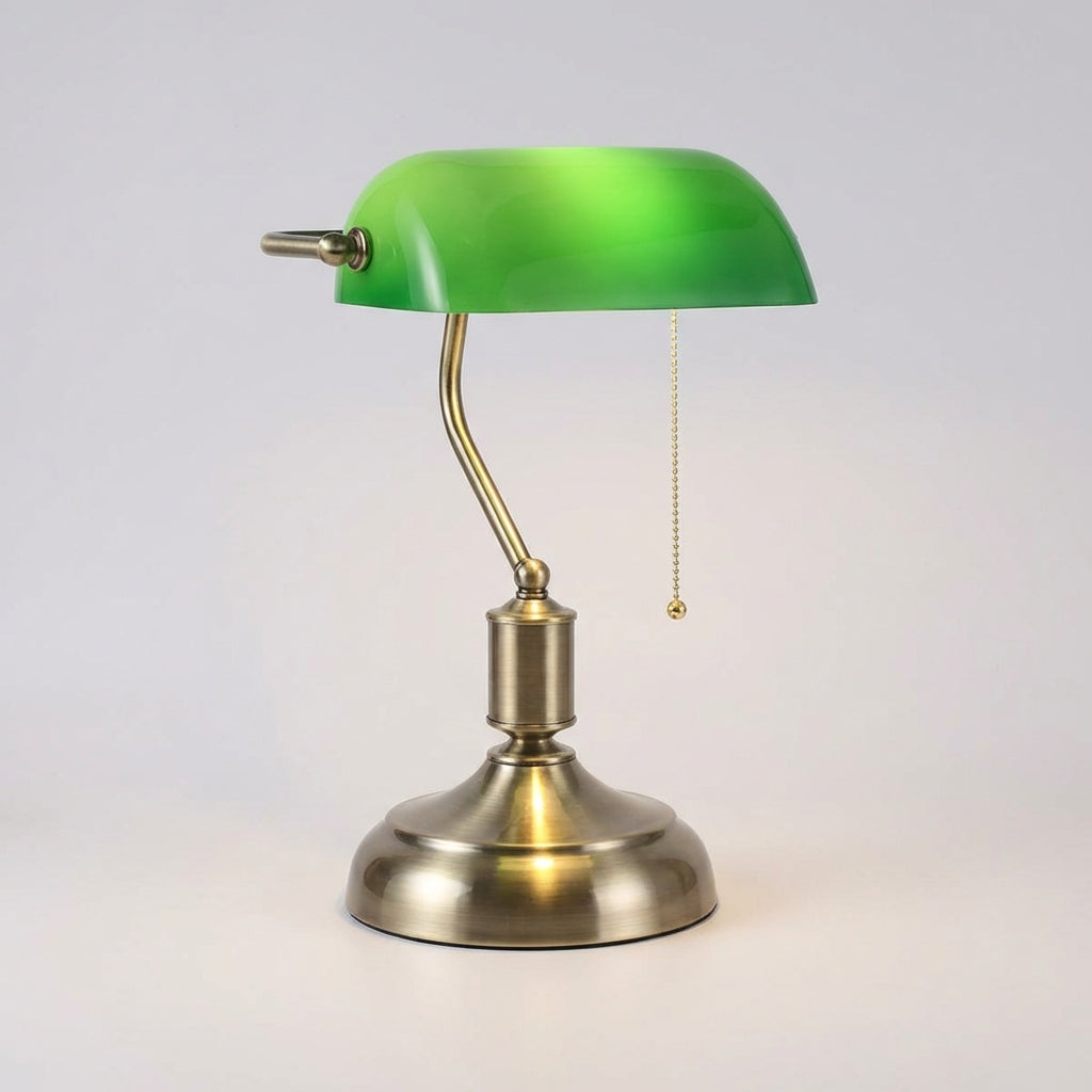 Lampe de bureau avec abat-jour vert et pied en métal, lampe de banquier classique, éclairage de bureau, lampe de table vintage rétro | Sulvida