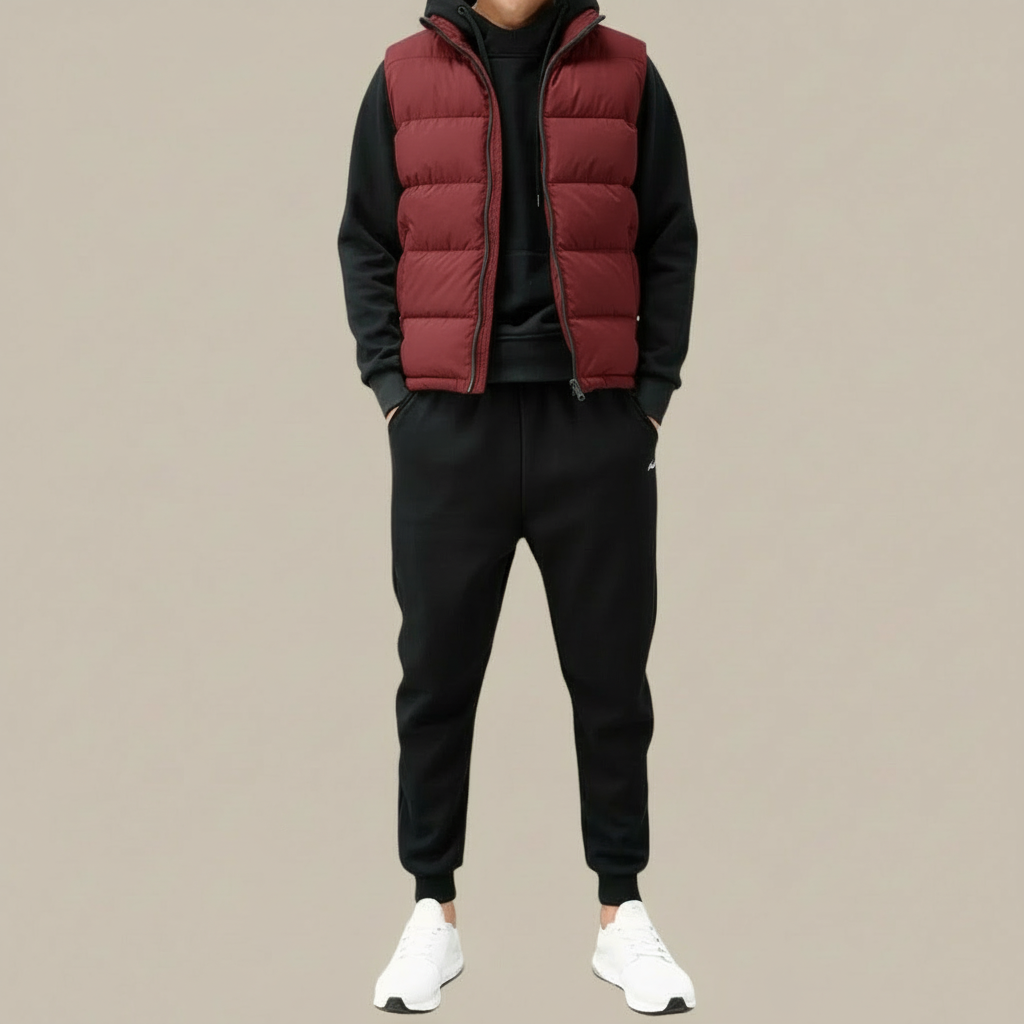 Gewatteerd herenbodywarmer met rits en staande kraag mouwloos vest voor herfst winter outdoor wandelen | Sulvida