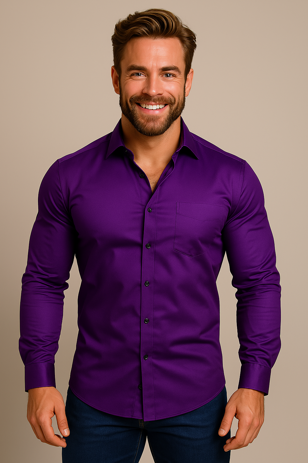 Herenshirt Slim Fit Button-down Lange Mouw Zakelijk Casual Overhemd Strak Snit Formeel Kantoor Werk Stijlvol | Sulvida